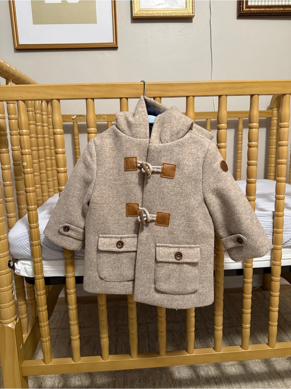Mayoral Beige/Tan Wool-Look Kids Pea Coat with Toggle Closures